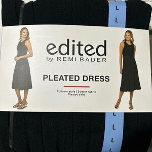 Edited by Remi Bader - Black Pleated Dress - stretchy comfy midi - NWT L Large